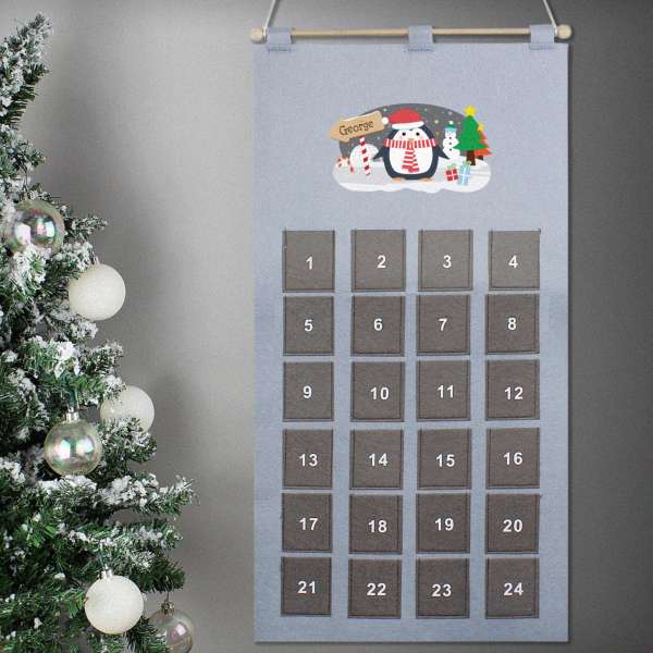 (image for) Personalised Christmas Penguin Advent Calendar In Silver Grey - Click Image to Close