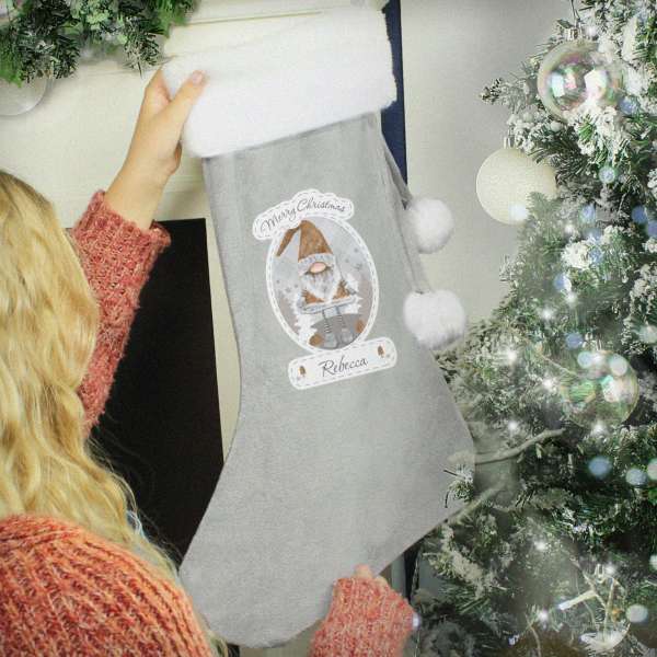 (image for) Personalised Christmas Gonk Silver Grey Stocking - Click Image to Close
