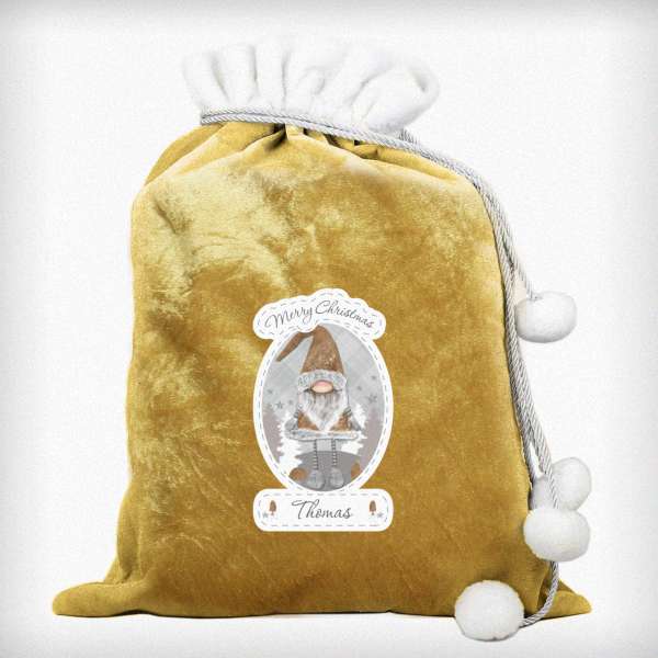(image for) Personalised Gonk Luxury Pom Pom Gold Sack - Click Image to Close