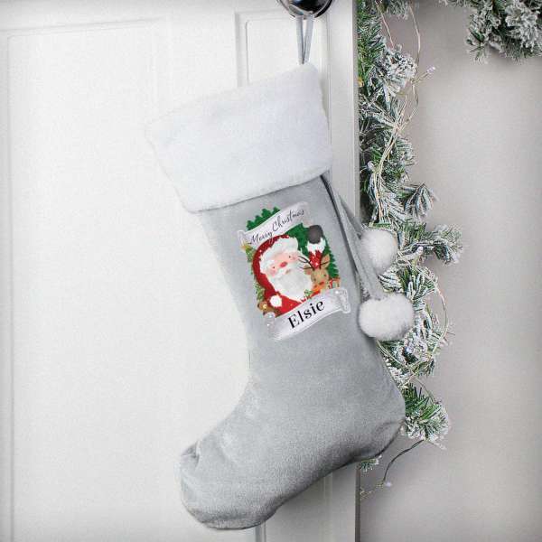 (image for) Personalised Christmas Santa Grey Stocking - Click Image to Close