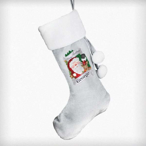 (image for) Personalised Christmas Santa Grey Stocking - Click Image to Close