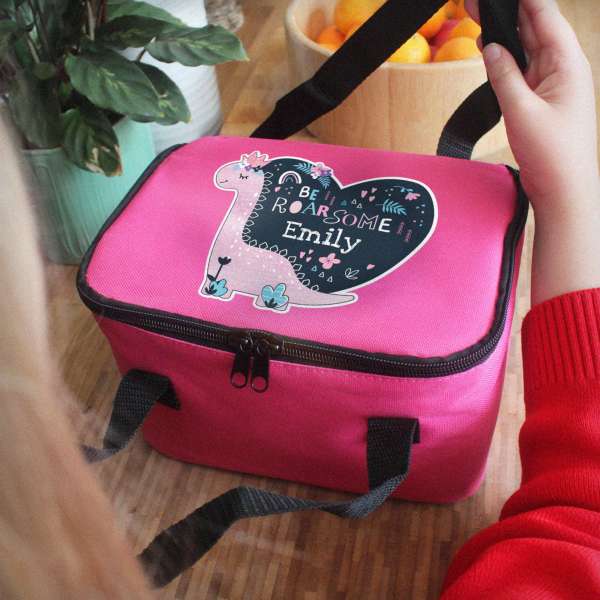 (image for) Personalised Dinosaur Pink Lunch Bag - Click Image to Close