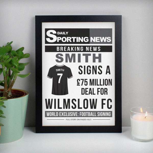 Modal Additional Images for Personalised Football Signing Newspaper A4 Black Framed Print