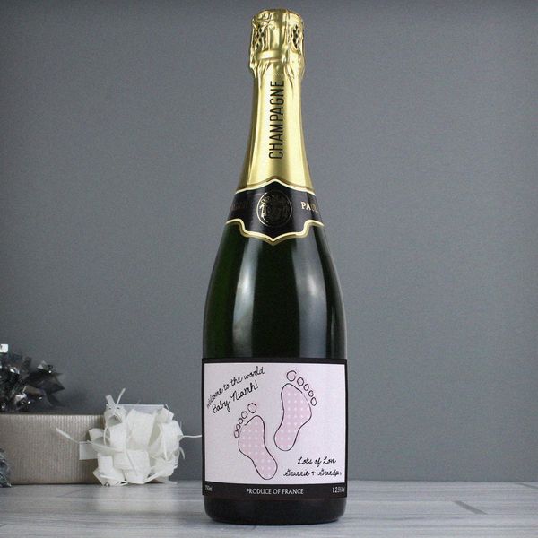 (image for) Personalised Baby Footprint Pink Champagne - Click Image to Close