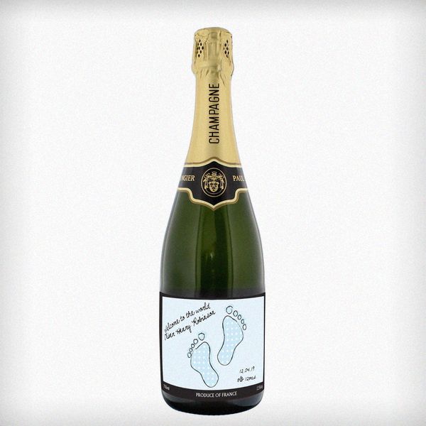 (image for) Personalised Baby Footprint Blue Champagne - Click Image to Close