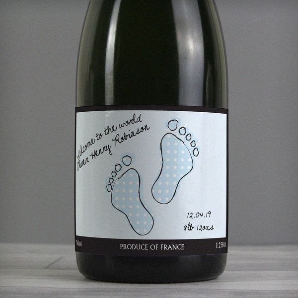 (image for) Personalised Baby Footprint Blue Champagne - Click Image to Close