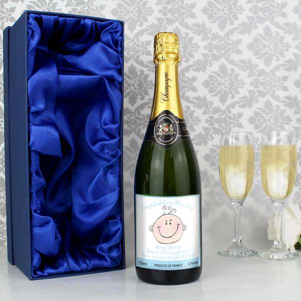 (image for) Personalised Baby Face Blue Champagne with Gift Box