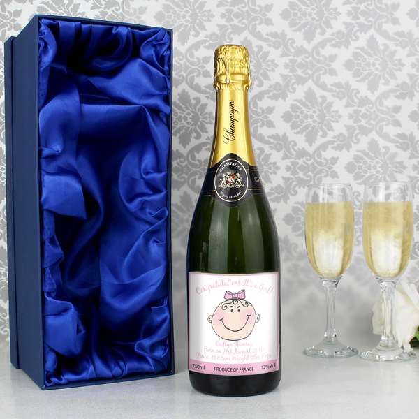 (image for) Personalised Baby Face Pink Champagne with Gift Box