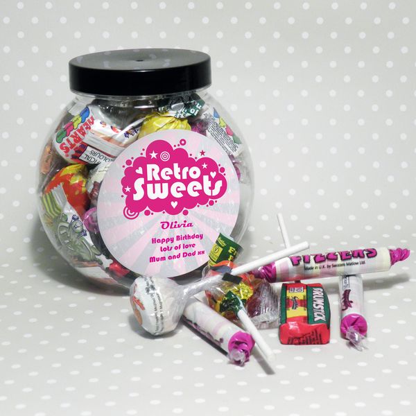 (image for) Personalised Retro Pink Sweet Jar - Click Image to Close