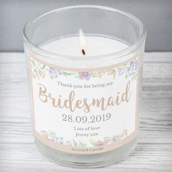 (image for) Personalised Bridesmaid 'Floral Watercolour Wedding' Scented Jar - Click Image to Close