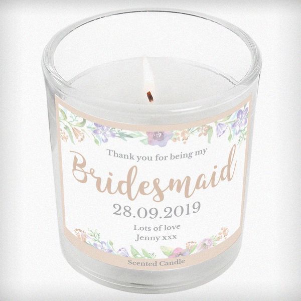 (image for) Personalised Bridesmaid 'Floral Watercolour Wedding' Scented Jar - Click Image to Close