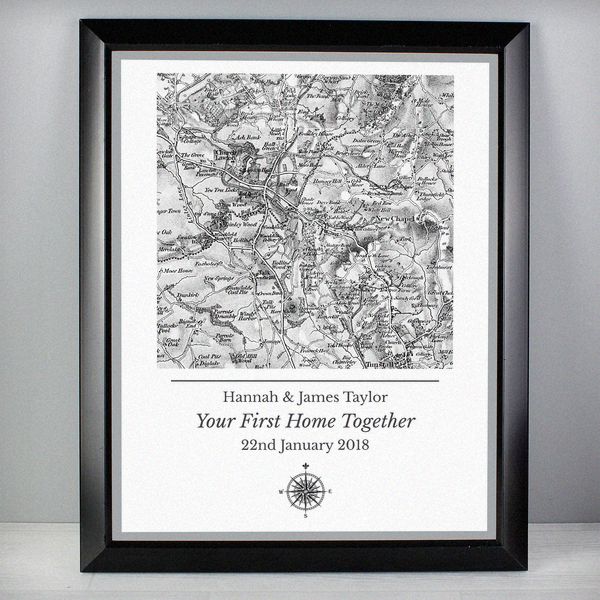 (image for) Personalised 1805 - 1874 Old Series Map Compass Black Framed Pos - Click Image to Close