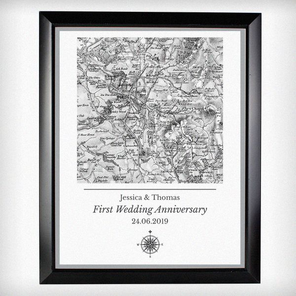(image for) Personalised 1805 - 1874 Old Series Map Compass Black Framed Pos - Click Image to Close