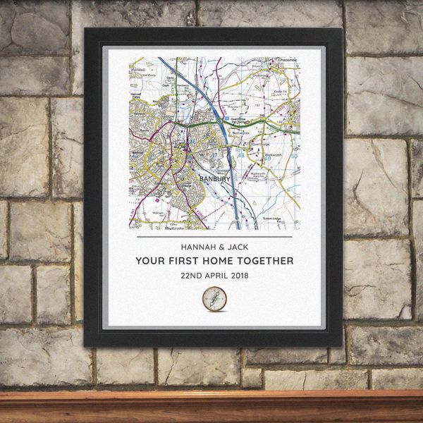 (image for) Personalised Present Day Map Compass Black Framed Poster Print - Click Image to Close