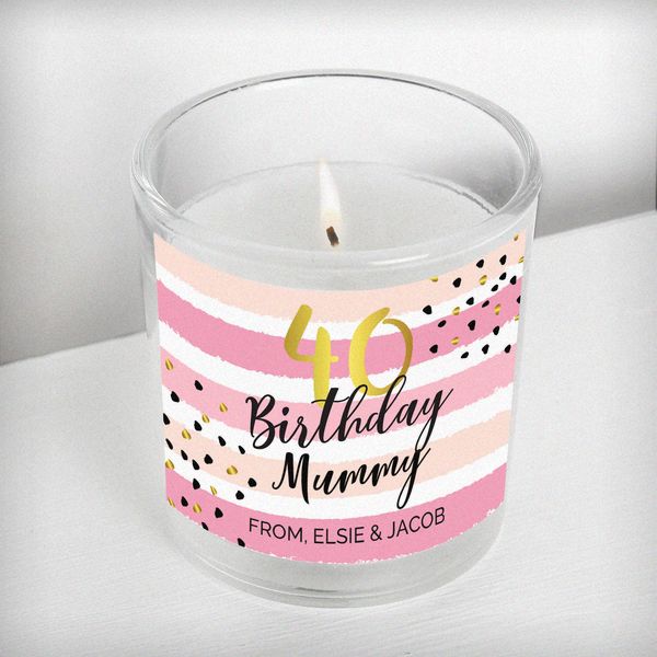 (image for) Personalised Birthday Gold and Pink Stripe Scented Jar Candle - Click Image to Close