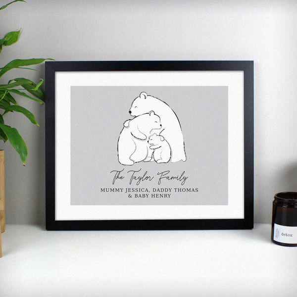 Modal Additional Images for Personalised Polar Bear Family Black Framed Print