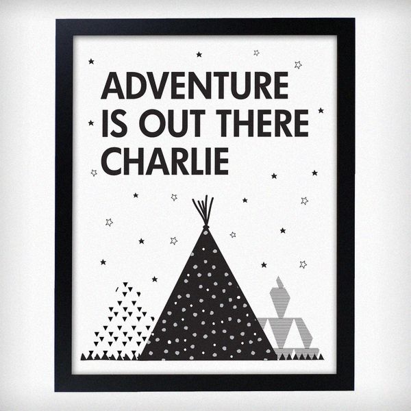 (image for) Personalised Adventure Is Out There Black Framed Print - Click Image to Close