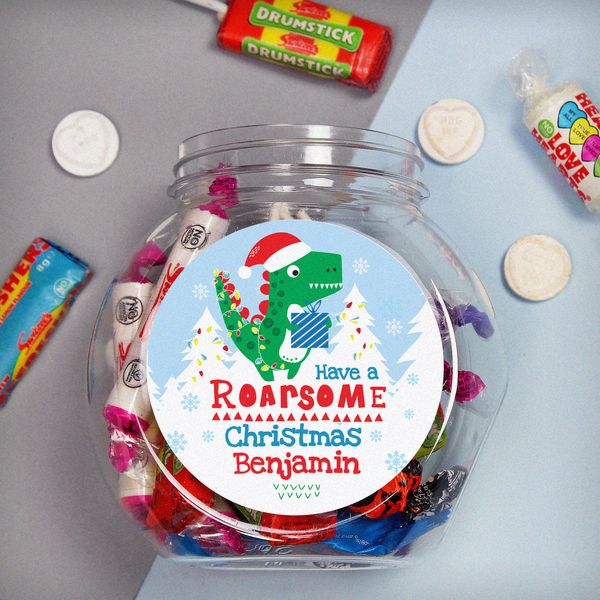 Modal Additional Images for Personalised Dinosaur 'Have a Roarsome Christmas' Sweet Jar