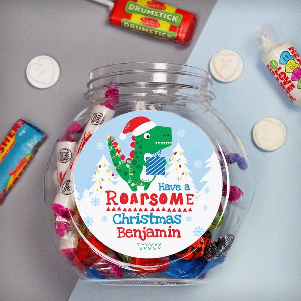 Modal Additional Images for Personalised Dinosaur 'Have a Roarsome Christmas' Sweet Jar