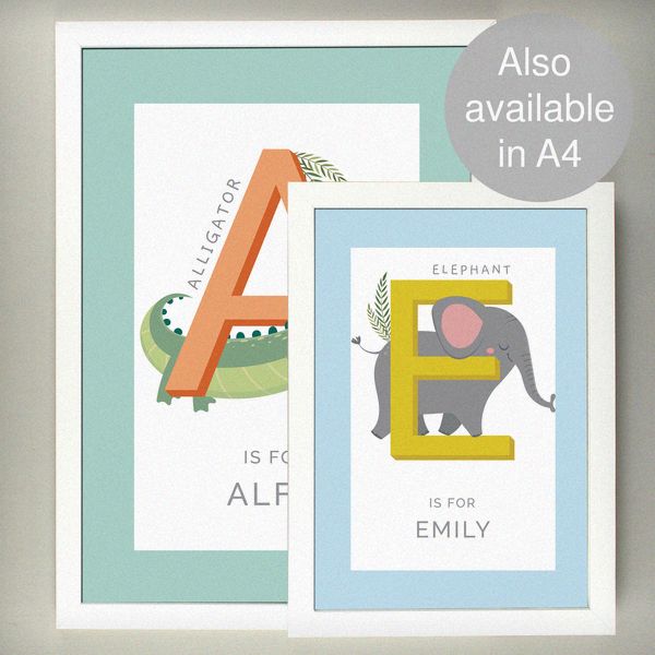 Modal Additional Images for Personalised Animal Alphabet A3 White Framed Print