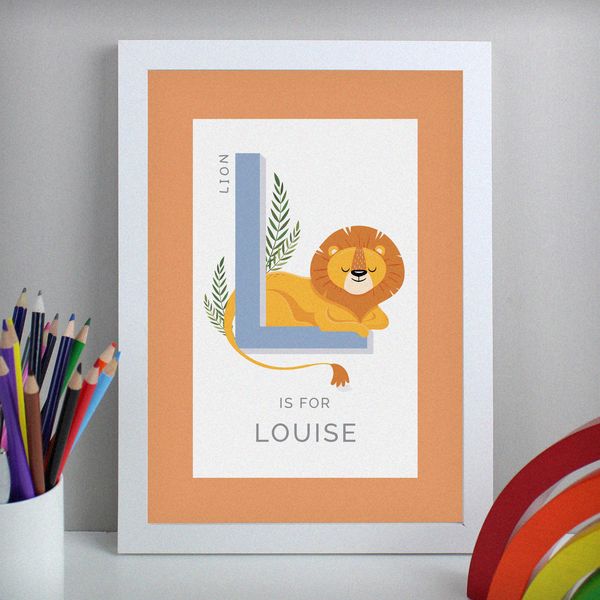 (image for) Personalised Animal Alphabet A4 White Framed Print - Click Image to Close