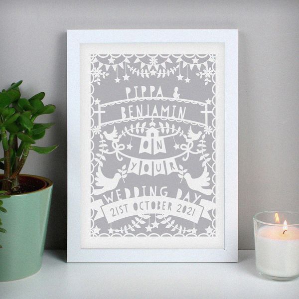 Modal Additional Images for Personalised Grey Papercut Style A4 White Framed Print