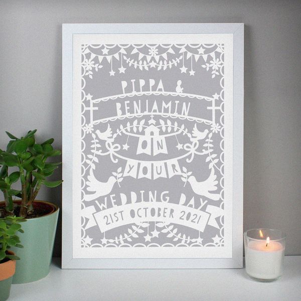 Modal Additional Images for Personalised Grey Papercut Style A3 White Framed Print