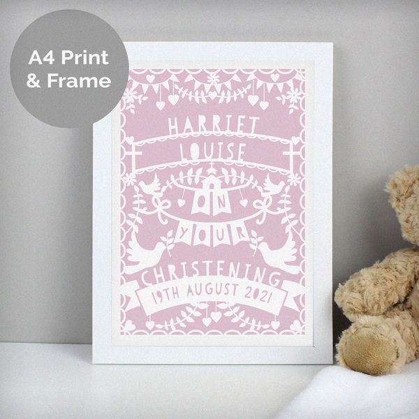 (image for) Personalised Pink Papercut Style A4 White Framed Print - Click Image to Close