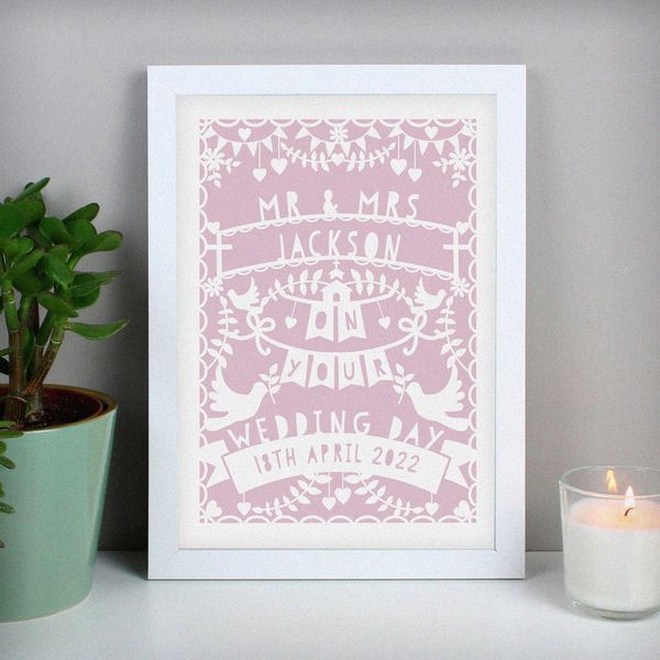 Modal Additional Images for Personalised Pink Papercut Style A4 White Framed Print