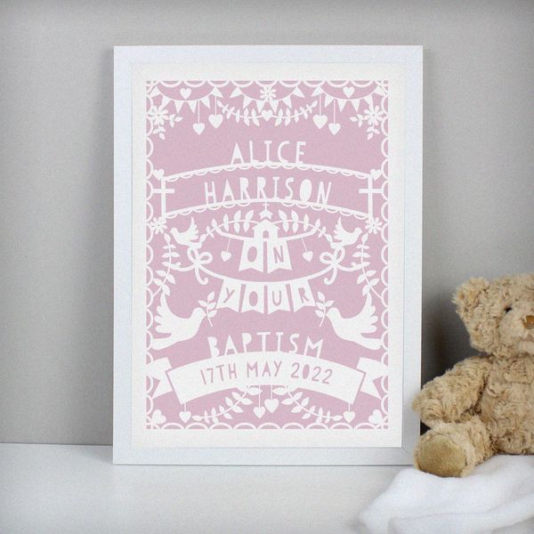 (image for) Personalised Pink Papercut Style A3 White Framed Print - Click Image to Close