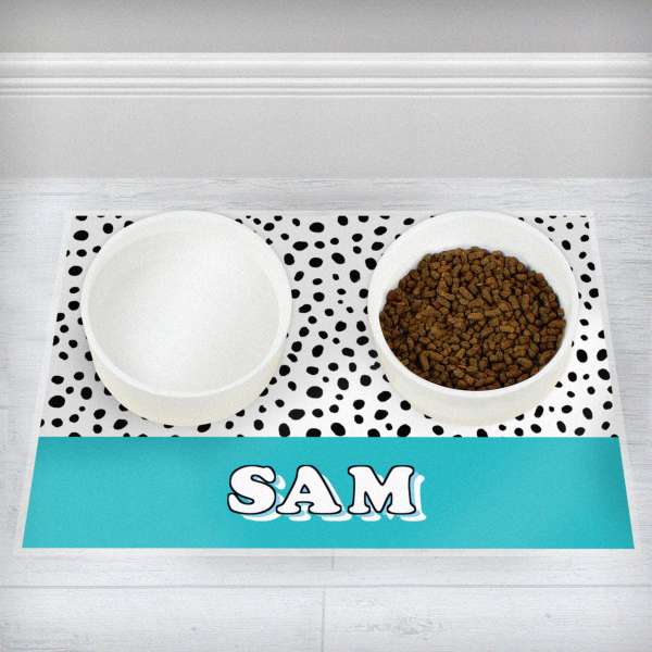(image for) Personalised Blue Spots Dog Pet Bowl Mat - Click Image to Close