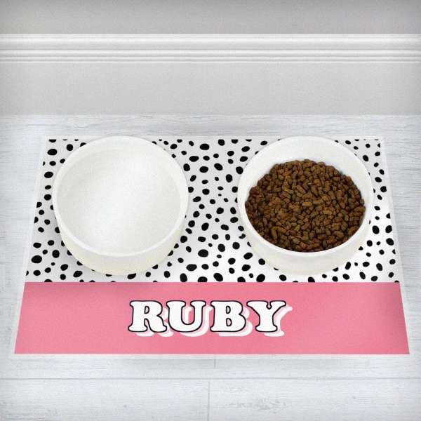 (image for) Personalised Pink Spots Dog Pet Bowl Mat - Click Image to Close