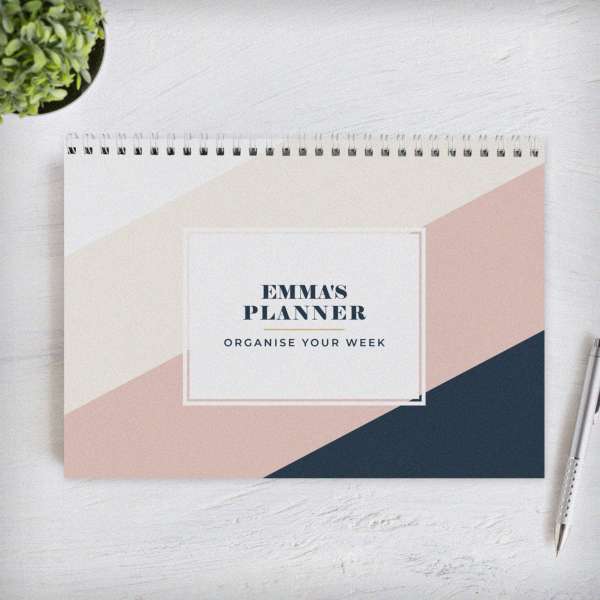 (image for) Personalised Free Text Navy & Blush A4 Desk Planner - Click Image to Close