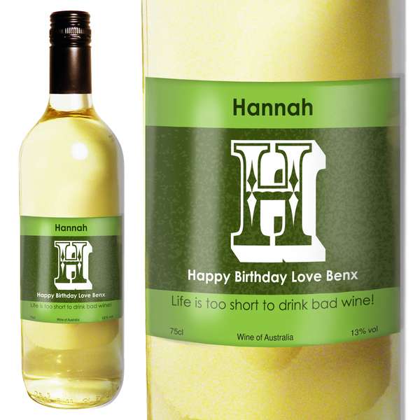(image for) Personalised White Wine Letter Label with Gift Box - Click Image to Close