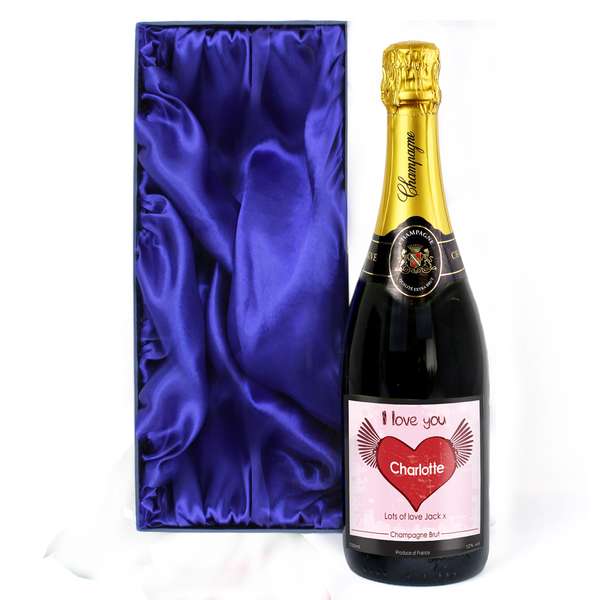 Modal Additional Images for Personalised Big Heart Champagne Label with Gift Box