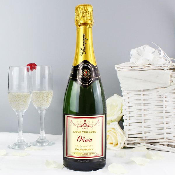 (image for) Personalised Red Swirl Champagne Label