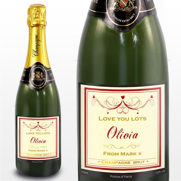 Modal Additional Images for Personalised Red Swirl Champagne Label