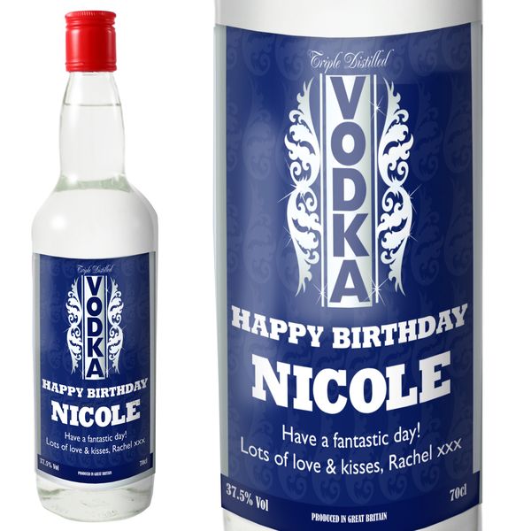 (image for) Personalised Blue & Silver Stripe Vodka with Gift Box - Click Image to Close