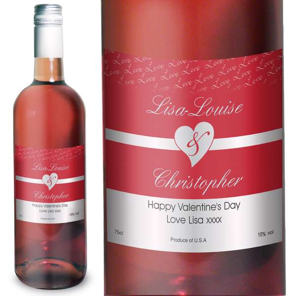 (image for) Personalised Couples Heart Rose Wine- Red Design - Click Image to Close