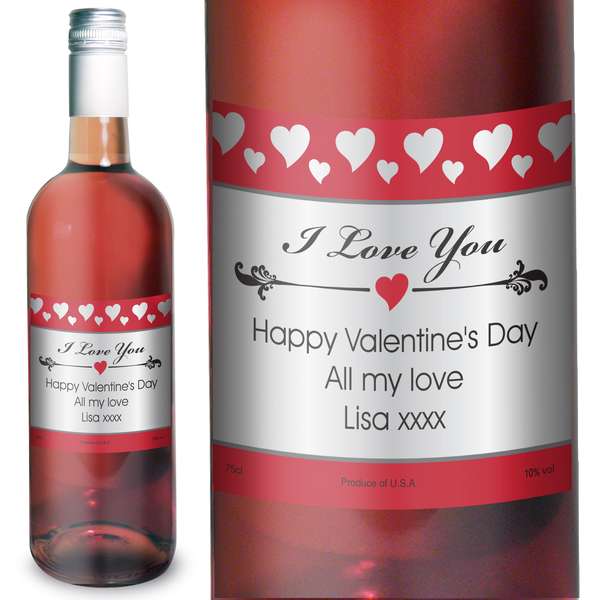 (image for) Personalised Hearts I Love You Rose Wine