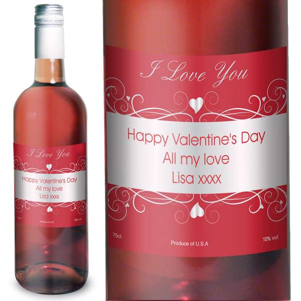 (image for) Personalised Heart Swirl Rose Wine - Click Image to Close