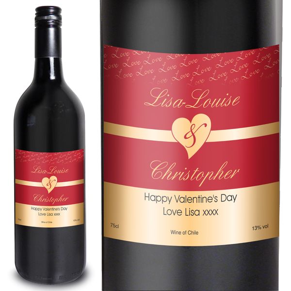 (image for) Personalised Couples Heart Red Wine- Red Design