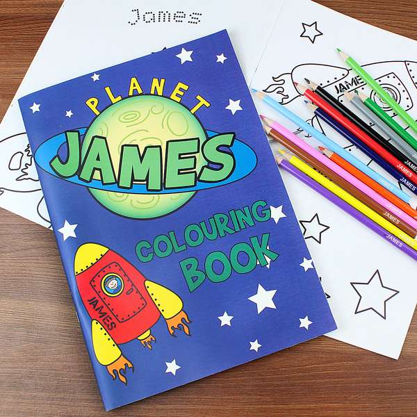 (image for) Personalised Space Colouring Book with Pencil Crayons - Click Image to Close