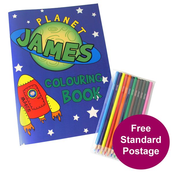 (image for) Personalised Space Colouring Book with Pencil Crayons - Click Image to Close