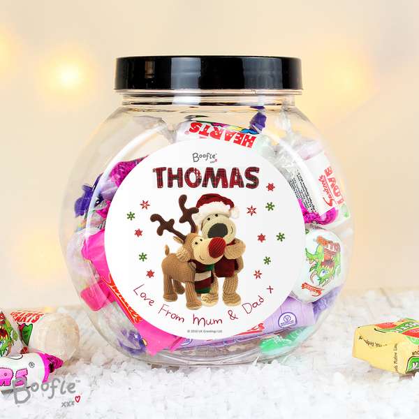 (image for) Personalised Boofle Christmas Reindeer Sweet Jar - Click Image to Close