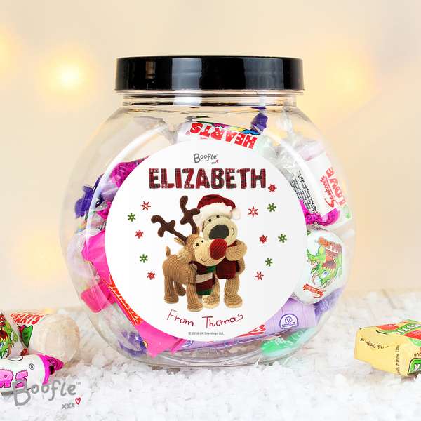 (image for) Personalised Boofle Christmas Reindeer Sweet Jar - Click Image to Close