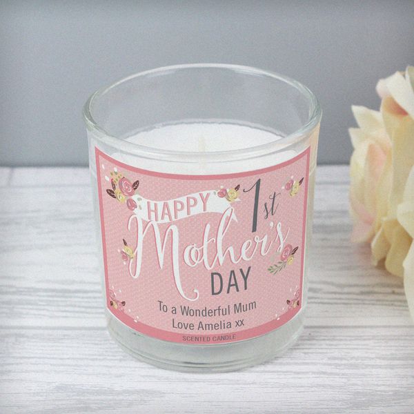(image for) Personalised Floral Bouquet 1st Mothers Day Scented Jar Candle - Click Image to Close
