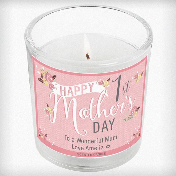 (image for) Personalised Floral Bouquet 1st Mothers Day Scented Jar Candle - Click Image to Close