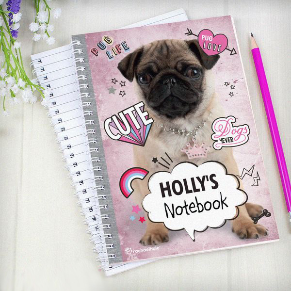 (image for) Personalised Rachael Hale Doodle Pug A5 Notebook - Click Image to Close