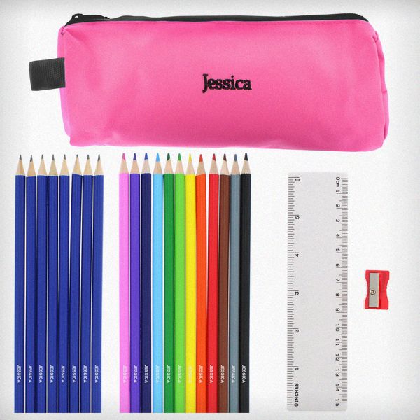 (image for) Pink Pencil Case with Personalised Pencils & Crayons - Click Image to Close